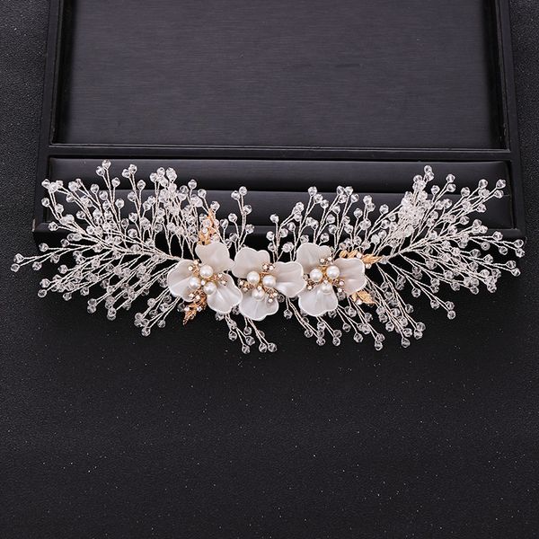 

trendy wedding hair accessories rhinestone crystal pearl headband bridal headdress princess hair strap prom party tiara handmadedio chan con, White;golden