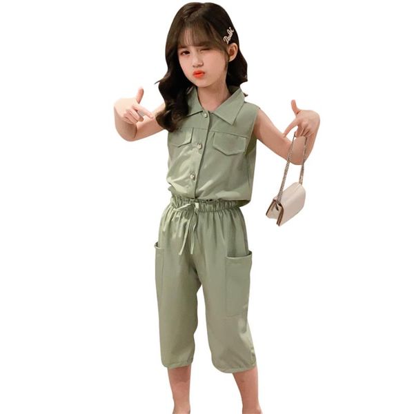 

clothing sets children summer clothes vest + short girls set solid color girl outfit casual style children's costume 6 8 10 12 14, White