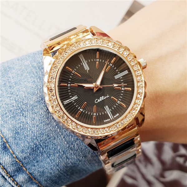 

star studded english watch ceramic rose gold watch, Slivery;brown