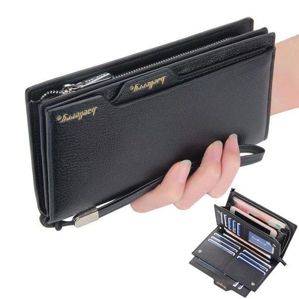 

fashion leather long wallet men's retro business multi-card large capacity coin purse mobile phone bag wallets, Red;black