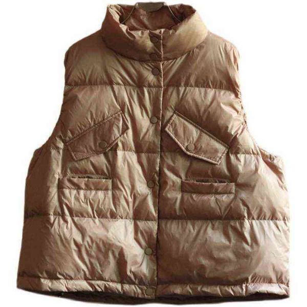 

2021 winter down vest women's short korean version loose white duck waistcoat stand collar, Black;white