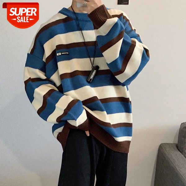 

2020 winter men's in warm coats casual cashmere pullover stripe knitting woolen sweater v-neck sleeve single man knit size -2xl #e96f, White;black