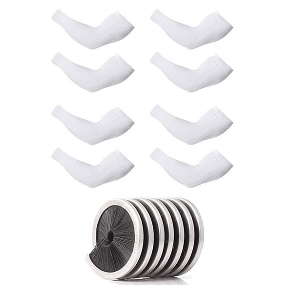 

elbow & knee pads 4-pairs cooling arm sleeves uv protected anti-slip compression sun cover 1x rope cleaning brush, Black;gray