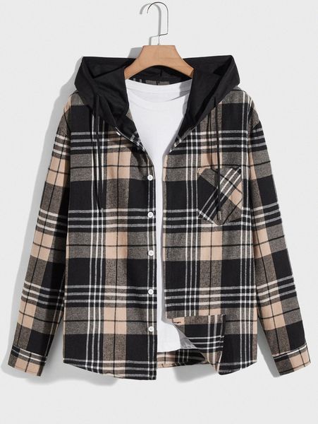 

romwe guys plaid button front pocket shirt 97ye#, White;black