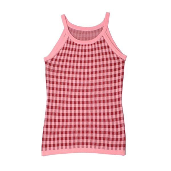 

women knitted camis sleeveless pink plaid summer b0518 210514, White