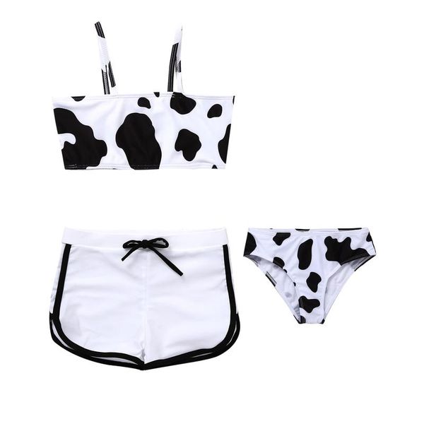 

one-piece suits kids teen girls cow print swimwear summer cut out vest swimsuit three-piece bikini shorts sets swimming beachwear 4-10 years