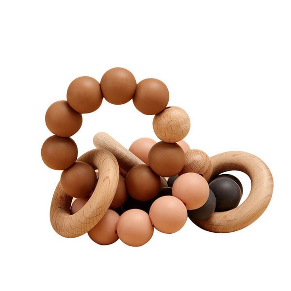 

baby pacifiers newborn accessories infant feeding silicone bracelet natural wooden teeth practice toys teething beads teether kids chew toy