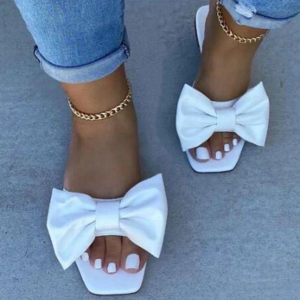 

bow slippers women's shoes summer flat sandals outside fashion pointed, Black