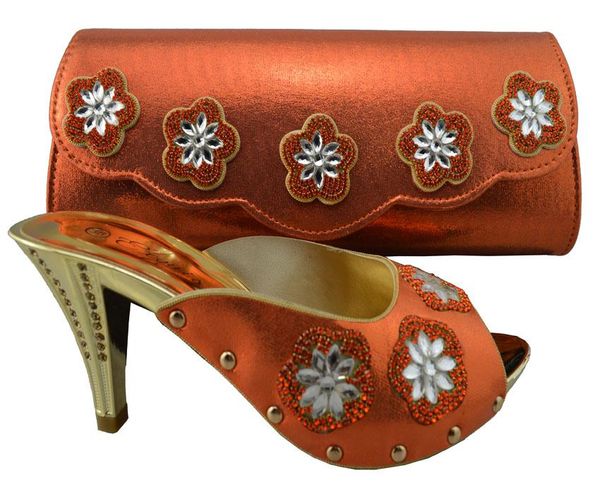 

italian matching shoes and bag set orange color ladies shoe decorated with rhinestone nigerian dress, Black