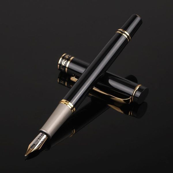 

1pcs bright black business fountain pens nib luxury ink pen office end student gift feather