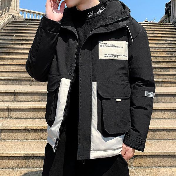 

men's down & parkas 2021 men's winter jacket hooded thicken warm men parka coat zipper casual outerwear windproof jackets mens wind, Black