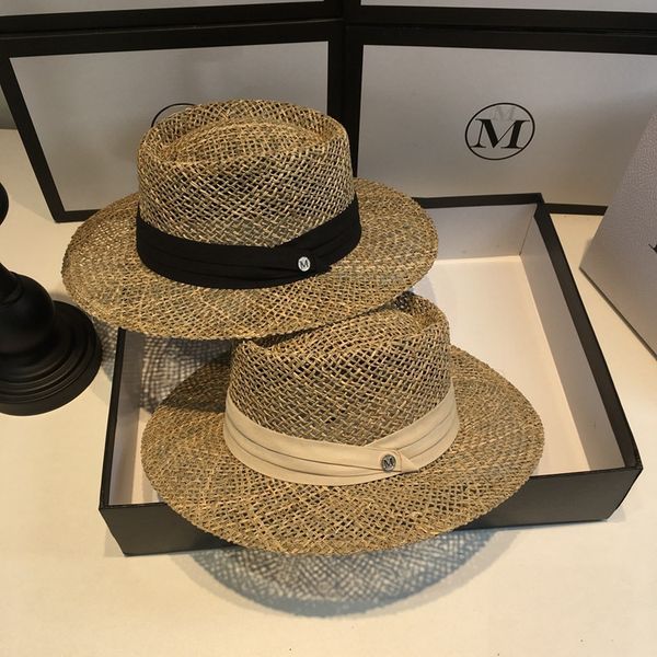 

women's standard beach straw french summer sun shading flat hat, Yellow