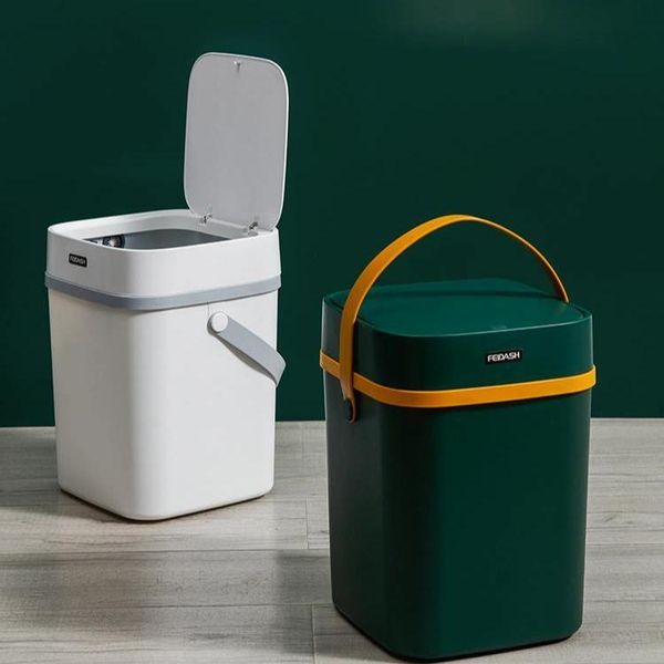 

waste bins creative modern trash can portable simply square kitchen bin press plastic cubo basura cocina garbage holder di50ljt