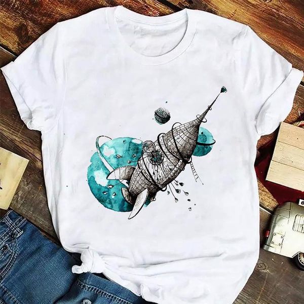 

women's t-shirt summer women plus size s-3xl casual flower plants print female short sleeve tshirts fashion basic tees, White