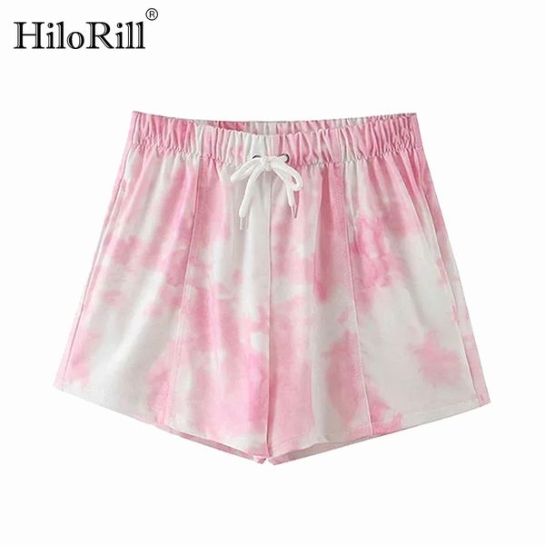 

summer casual tie dye shorts women fashion elastic waist sweatpants ladies pockets muti color bottoms 210508, White;black