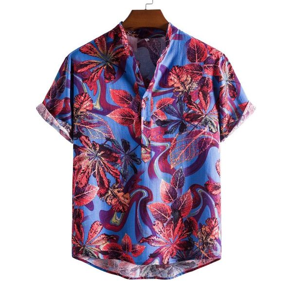 

men's casual shirts 2021 chemise homme manche court fashion print shirt hawaiian men beach short, White;black