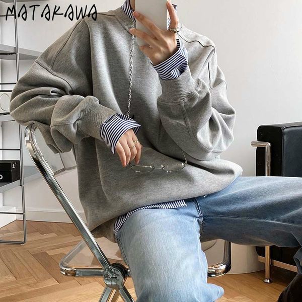 

matakawa korean chic basic women pullover autumn women's casual hoodies ladies 210513, Black