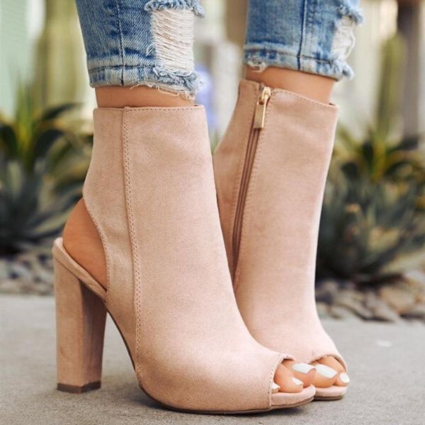 

dress shoes peep toe high square heel concise gladiator sandals women ankle wrap zipper party plus size summer bohemian, Black