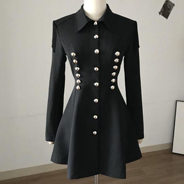 

casual dresses [ewq] 2021 autumn female turn down collar single breasted tassel solid color long sleeve minimalist a-line dress 8q061, Black;gray
