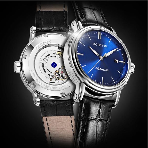 

wristwatches ochstin 2021 mens luxury wrist watch business mechanical automatic watches leather strap male waterproof men's classic clo, Slivery;brown