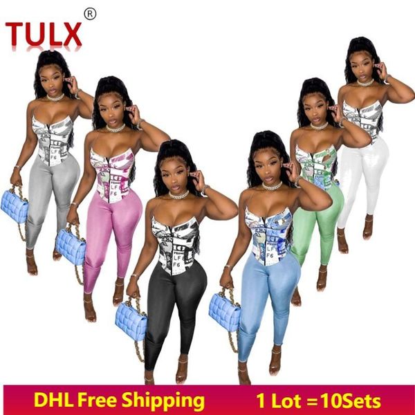 

women's two piece pants women set spaghetti straps leggings print camisole tights summer clothing slim streetwear outfit tracksuit, White