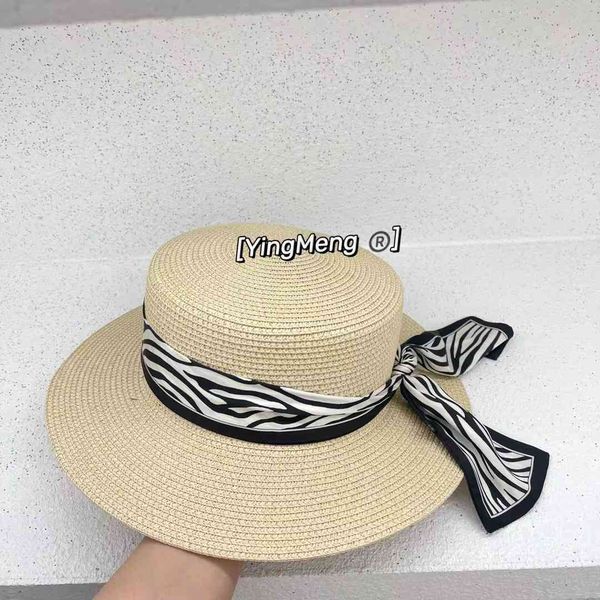 

21 summer straw women's minimalist wind stripe hat sunscreen holiday beach sunshade flat hat, Black;white