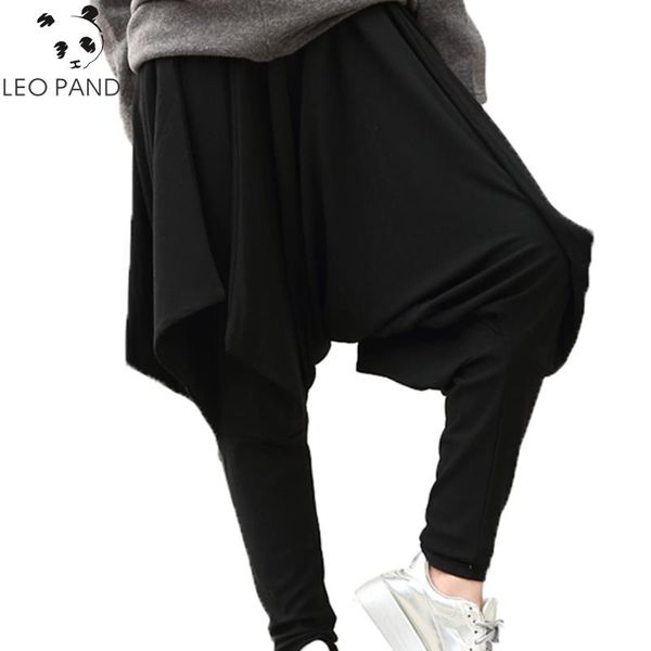 

women's pants & capris women elastic waist pleated trousers loose female cross-pants spliced streetwear pure black for harem c 112, Black;white