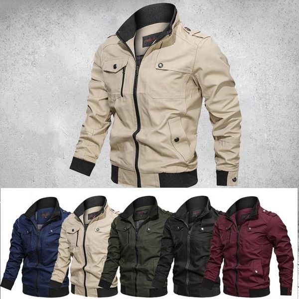 

spring 2021 jacket men autumn cotton windbreaker pilot coat men's bomber jackets cargo flight male clothes plus size 4xl, Black;brown