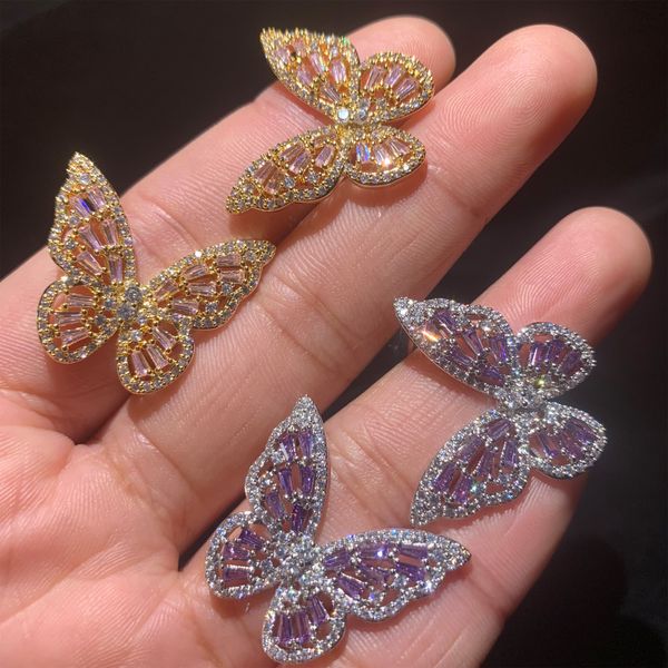 

hollow pink butterfly earrings stud 1220333, Golden;silver