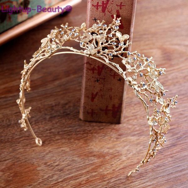 

gold color crystal crowns bride tiara fashion queen for wedding crown headpiece branches dragonflies hair jewelry clips & barrettes, Golden;silver