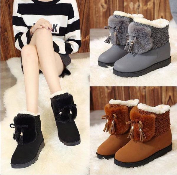 

boots snow women 2021 winter korean version of the wild plus velvet middle tube student flat cotton, Black