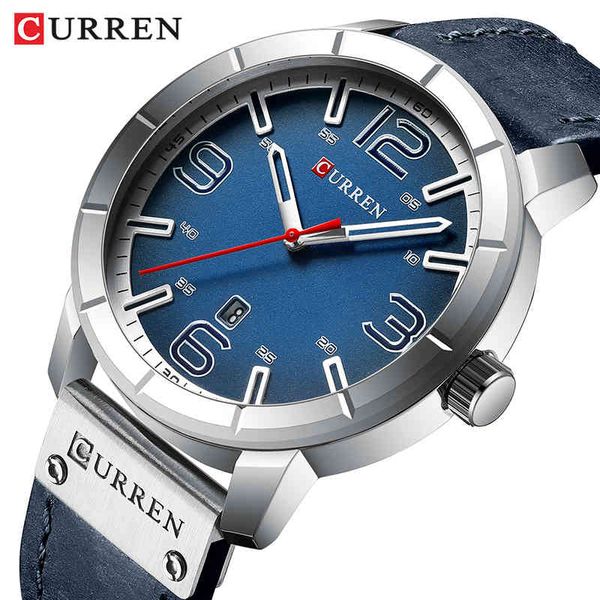 

curren watch men casual sport watches brand luxury blue leather quartz wristwatch military waterproof male clock for man 210517, Slivery;brown