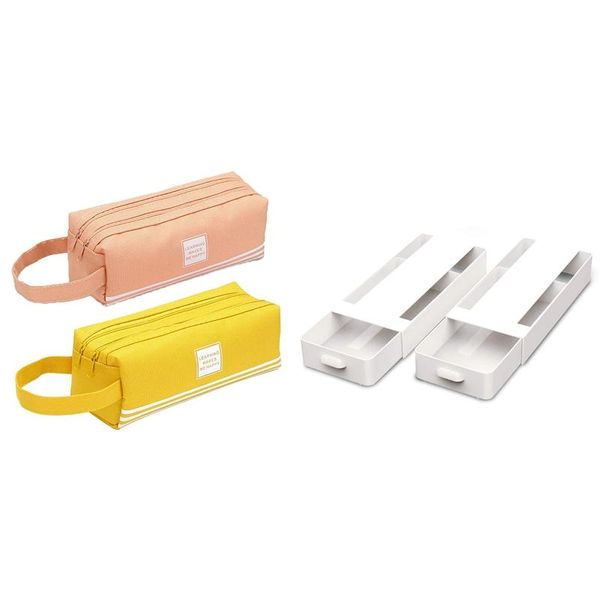 

pencil bags 2 pcs double zippers case with compartments big capacity pen & under desk drawer organizer storage
