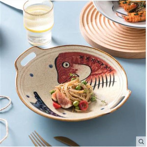 

dishes & plates japanese-style dish home small fresh ceramic cute civet hand-painted binaural tableware disc deep snack plate