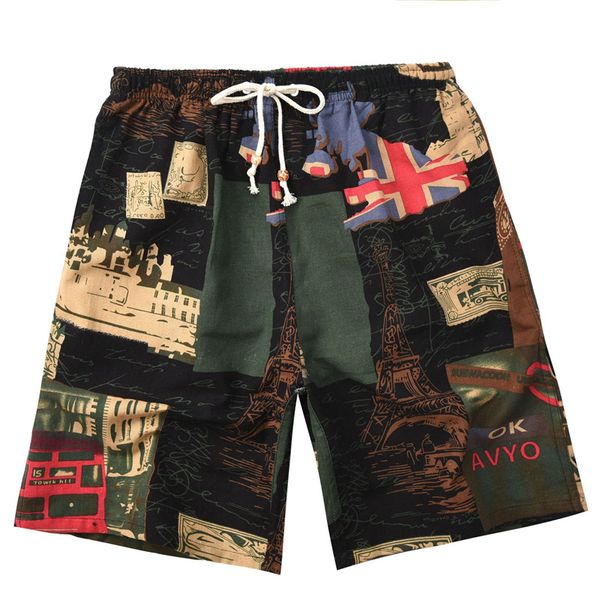 

2021 soccer shorts summer style cotton and linen printed big pants beach men's loose ddd888, Black;red