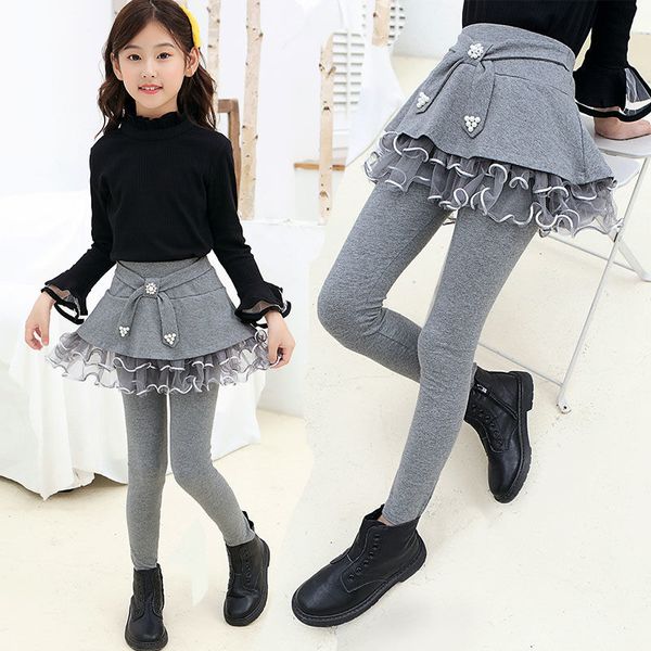 

ins girls leggings autumn and winter clothes childrens outer wear pants fake 2-piece velvet skirt pants girl trousers, Blue
