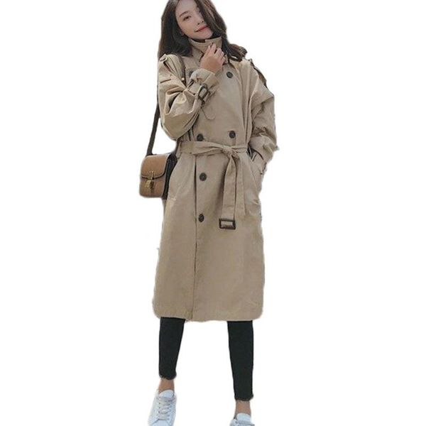 

women's trench coats 2021 loose long coat female for windbreaker women autumn moda mujer overcoat cloak sashe vintage manteau femme hiv, Tan;black