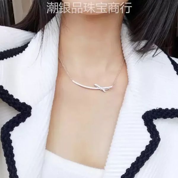 

925 silver bow smiley face necklace ins niche design korean temperament goddess full diamond light luxury clavicle chain female