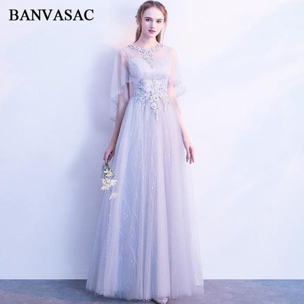 

party dresses banvasac illusion o neck lace flowers appliques long evening 2021 a line crystal half sleeve prom gowns, White;black