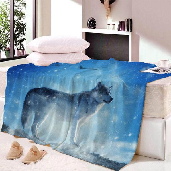 

blankets gray wolf print flannel fleece throw blanket moon night wolves sherpa on beds adults kids fur