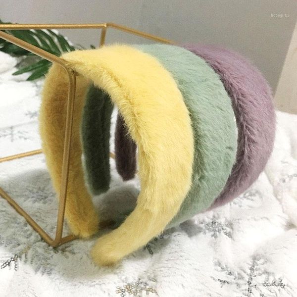 

solid color lambswool headband tiara plush knitting head band headwrap headwear hair accessories for woman wash1