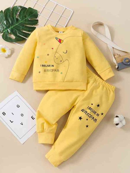 

baby girl unicorn slogan graphic sweatshirt with joggers she, Blue