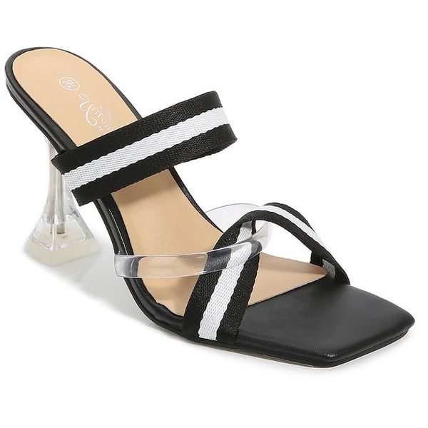 

women's casual business heel slippers plus size ladies wedding sandals shoes bride summer 2021 foot high heels, Black
