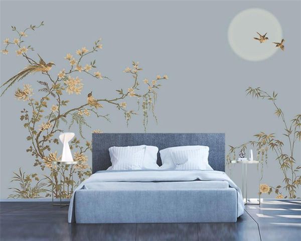 

wallpapers wellyu 3d custom fashion wall papers home decor wallpaper modern chinese hand-painted plum soft bag background papier peint