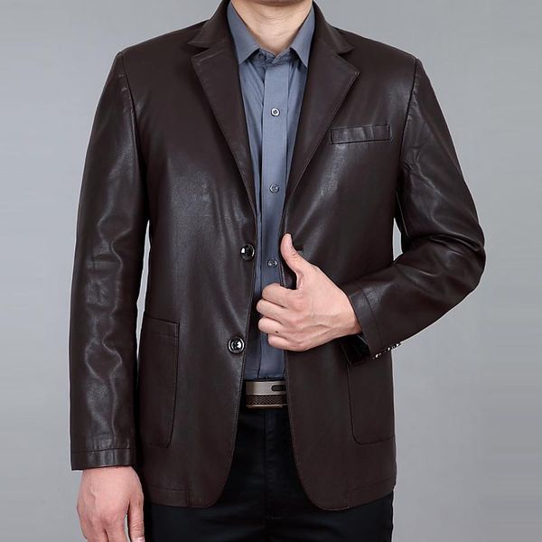 

men's leather & faux suit sheep jacket business fashion vegan slim fit men, Black
