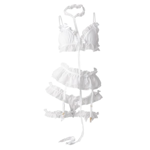 

2021lolita women lingerie set cute white ruffles lace ladies kawaii babydoll soft girl black pajamas cosplay costumes gifts, Black;red