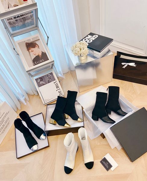 

elastic stockings platform boots socks heeled heel fashion knitted boot luxury luxue designer alphabetic women shoes lady letter thick high, Black