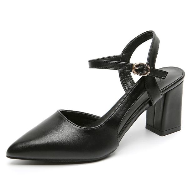 

dress shoes pointed thick high heel buckle sandals women, Black