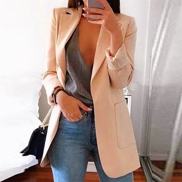

office ladies blazer notched women's jacket single button formal workout female blazers khaki spring autumn pockets jackets 210524, White;black