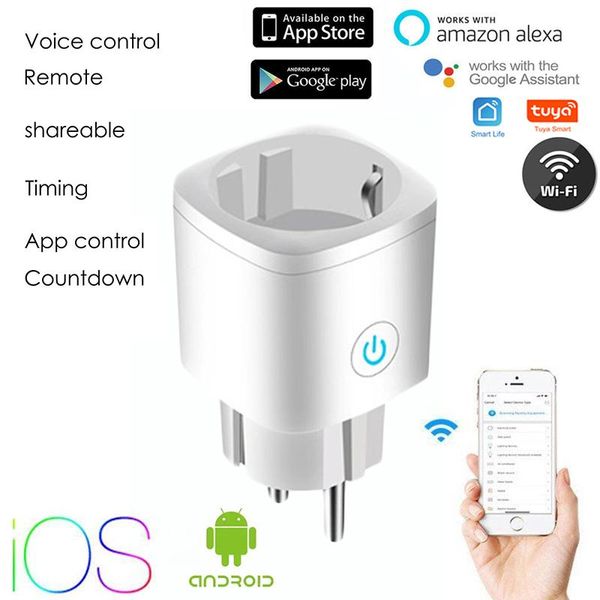 

tuya smart wifi plug adaptor 16a remote voice control socket outlet timing function work with alexa google home controlers